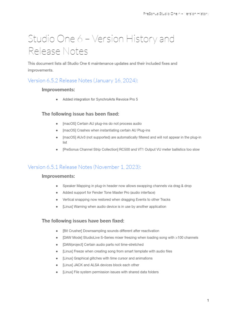 Studio One 6 Release Notes Summary | PDF | Command Line Interface | Mac Os