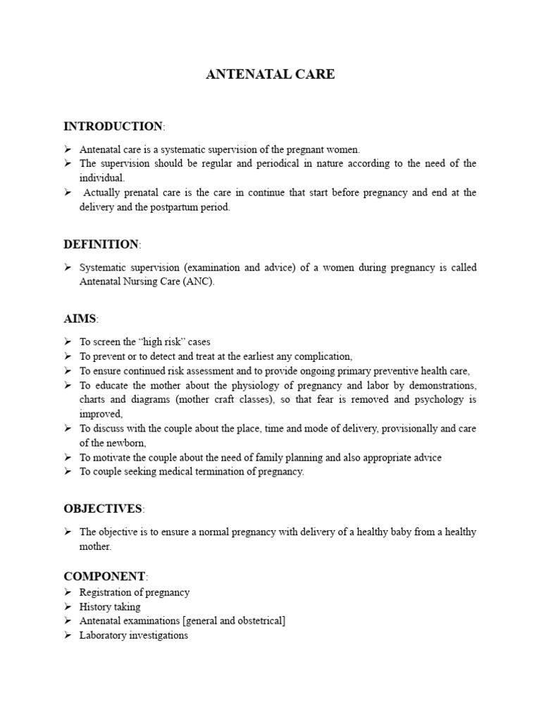 Antenatal Care | PDF | Pregnancy | Childbirth