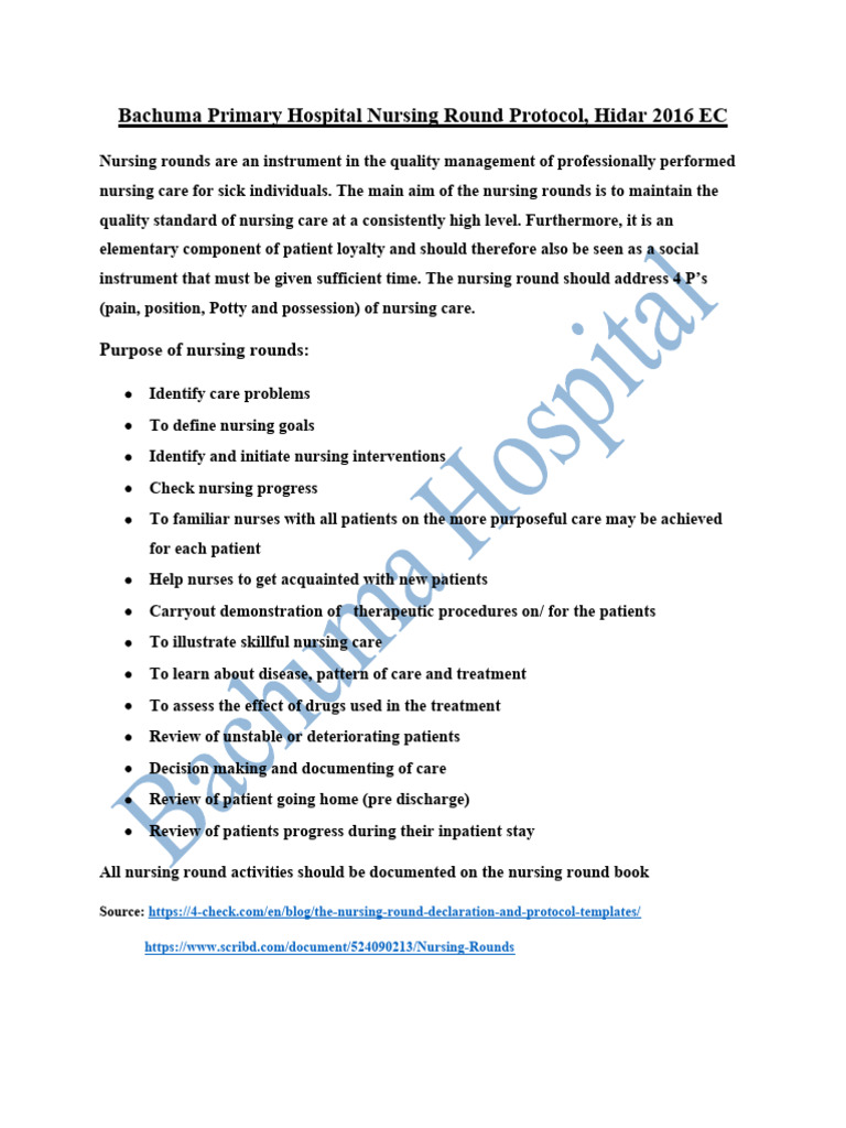 Nursing Round Protocol at Bachuma Hospital | PDF | Wellness