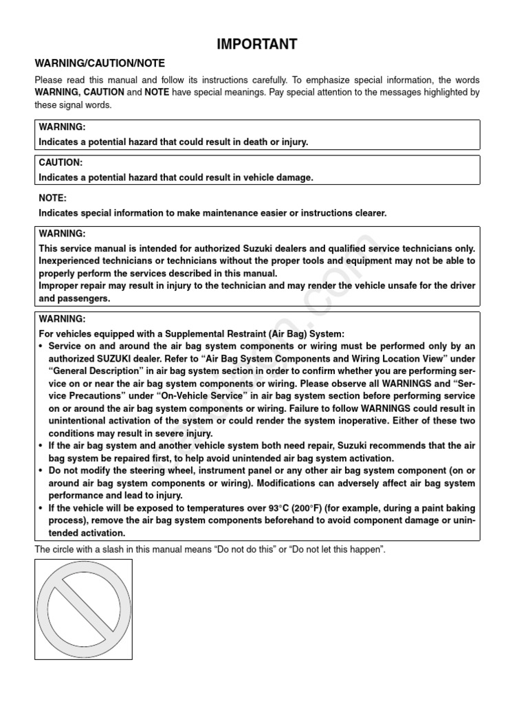Important: Warning/Caution/Note | PDF | Airbag | Anti Lock Braking System