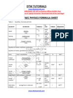 DTW Tutorials 135 Physics Formula Sheet