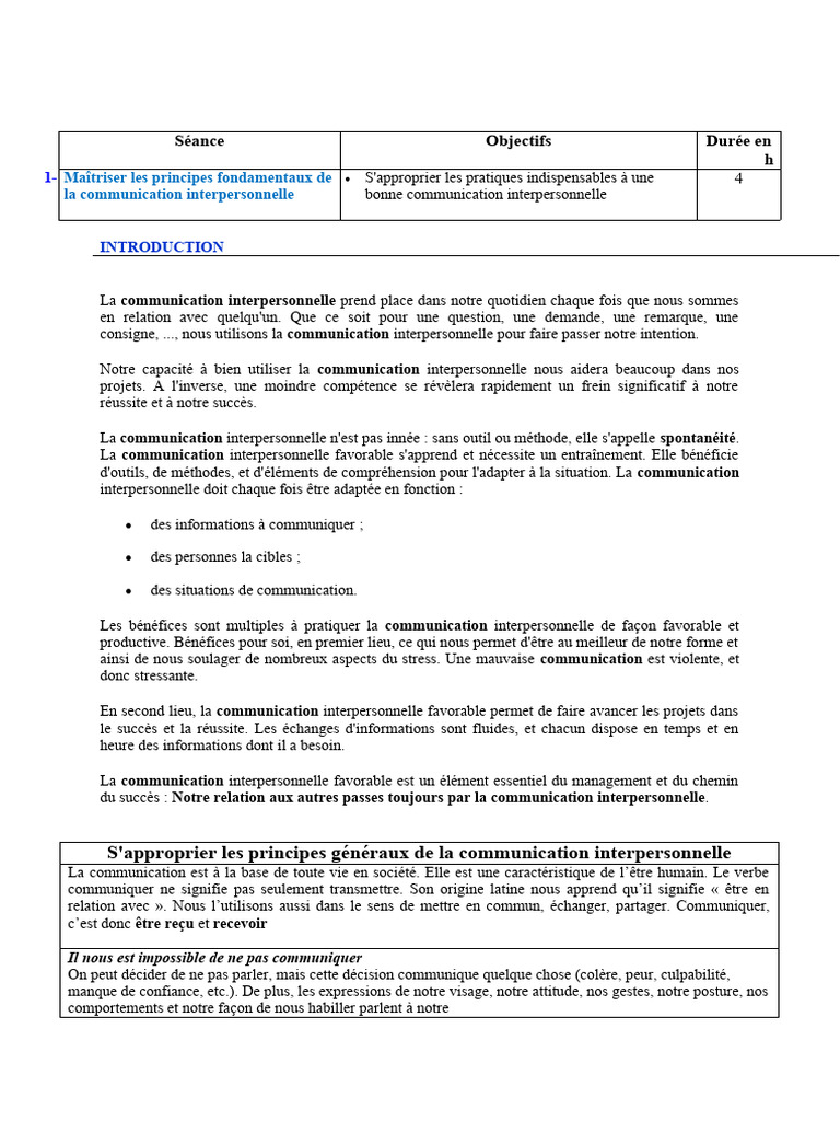 Principes de la communication interpersonnelle | PDF | la communication ...