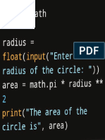 Python Programm To Find Area of Circle