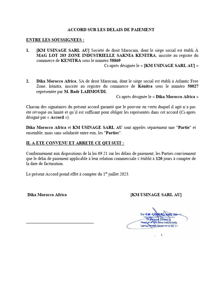 Accord sur les délais de paiement à 120 jours | PDF | Droit