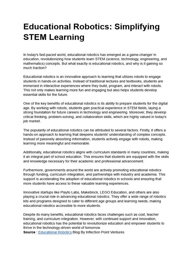 Educational Robotics: Transforming STEM Learning | PDF | Robotics ...