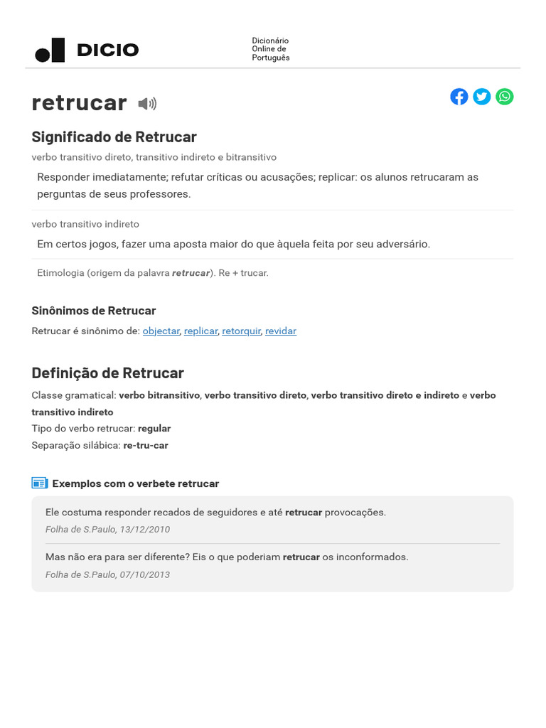 Retrucar - Dicio, Dicionário Online de Português | PDF | Tipologia ...