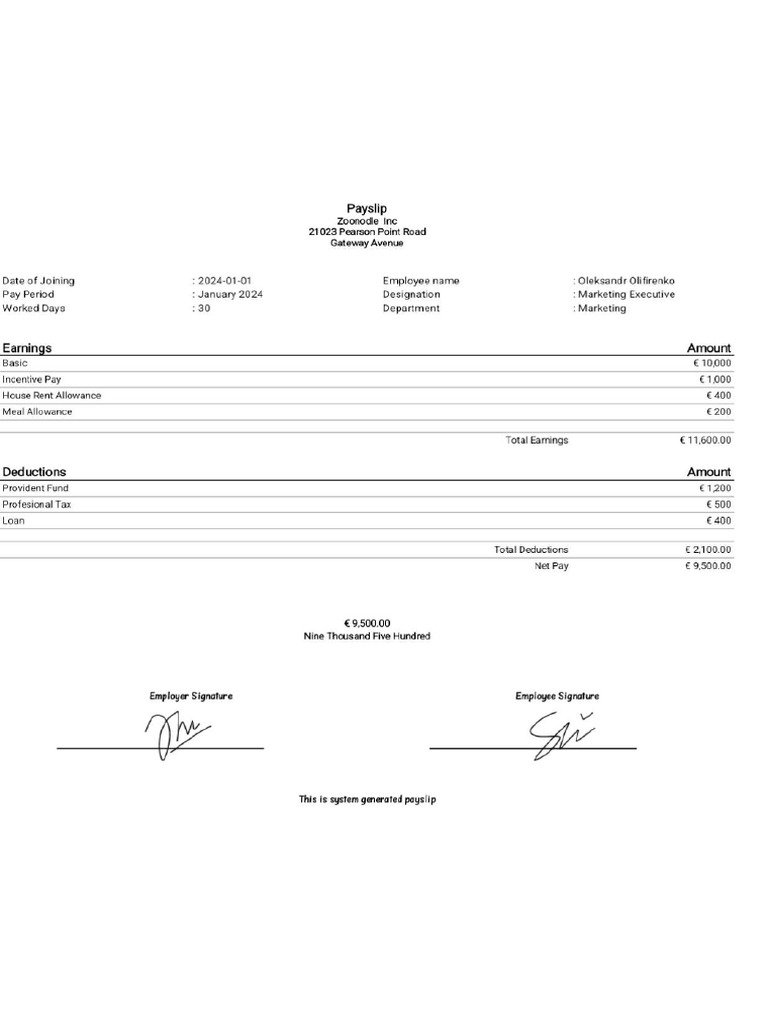 Payslip January 2024 PDF