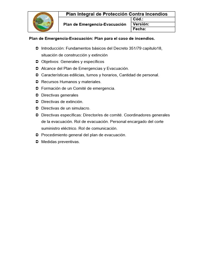 Plan de Emergencia Contra Incendios | PDF | Protección contra incendios ...