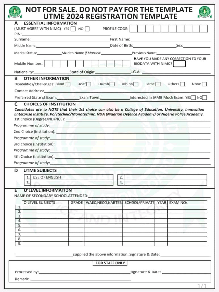 Jamb Form | PDF