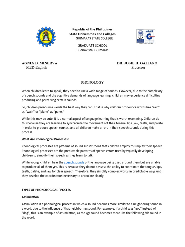 Phonological Processes in Children | PDF | Consonant | Speech