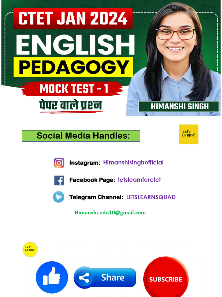 English Pedagogy Mock Test 2024 | PDF | Learning | Literacy