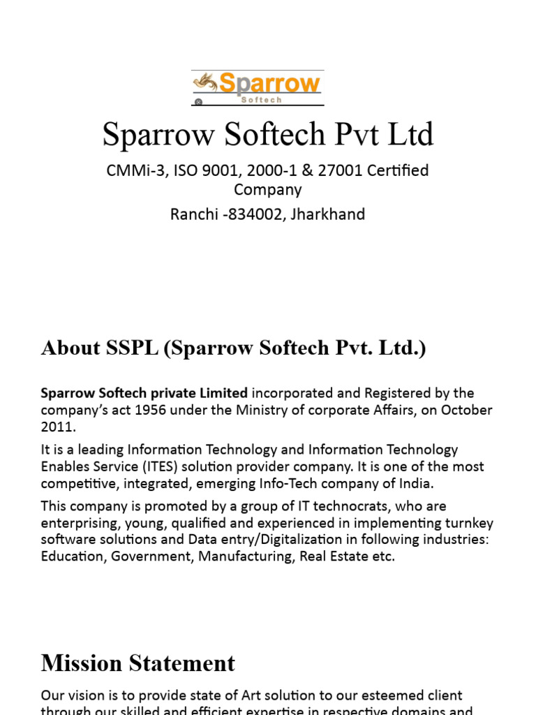 Sparrow Softech Pvt Ltd Overview | PDF | Outsourcing | Software Development
