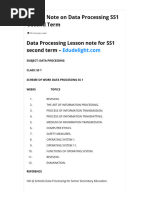 Lesson Note On Data Processing SS1 Second Term