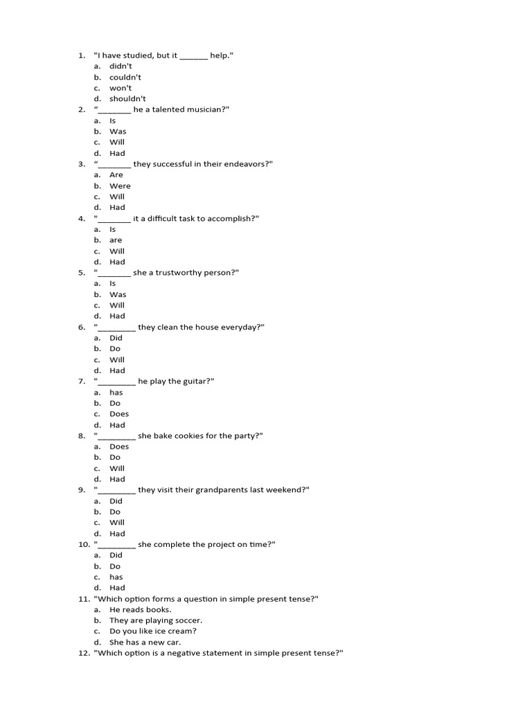 English Grammar Quiz: Tenses & Voice | PDF | Language Mechanics | Grammar