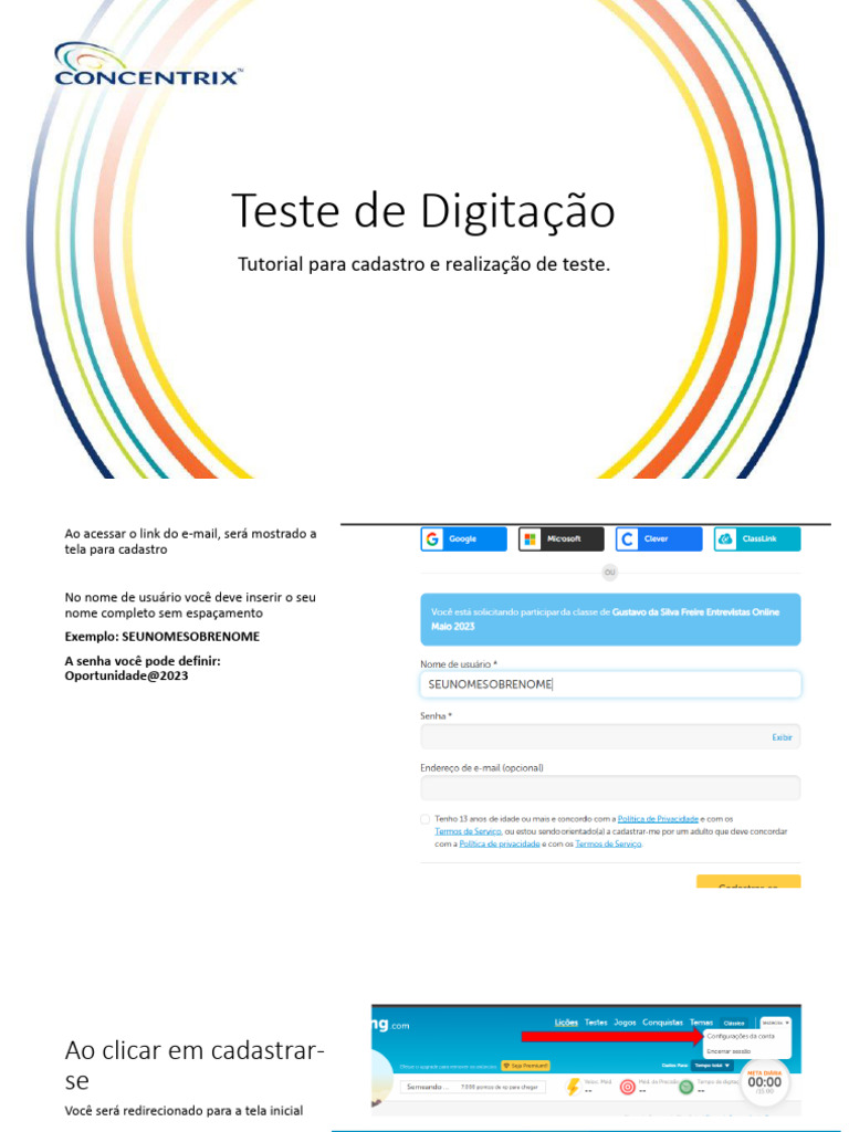 Instruções para Teste de Digitação | PDF