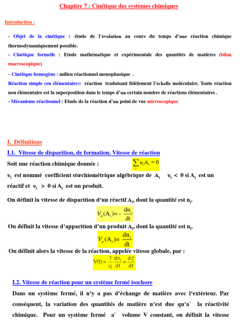 Cinétique des réactions chimiques | PDF | Cinétique chimique | Grandeur ...