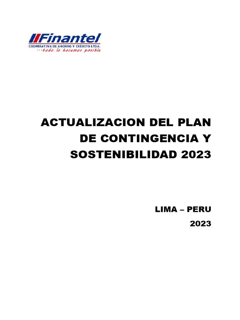 Plan de contingencia y sostenibilidad finantel 2023 version 2 0 pdf