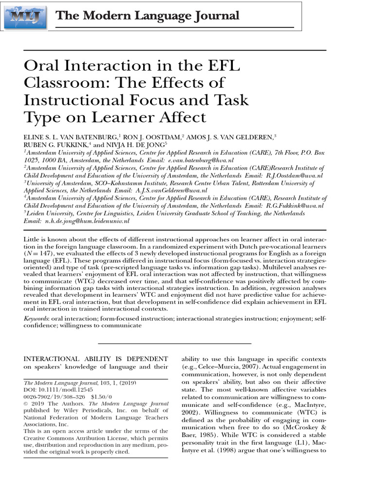 EFL Classroom Interaction Effects | PDF | Cognitive Psychology | Cognition