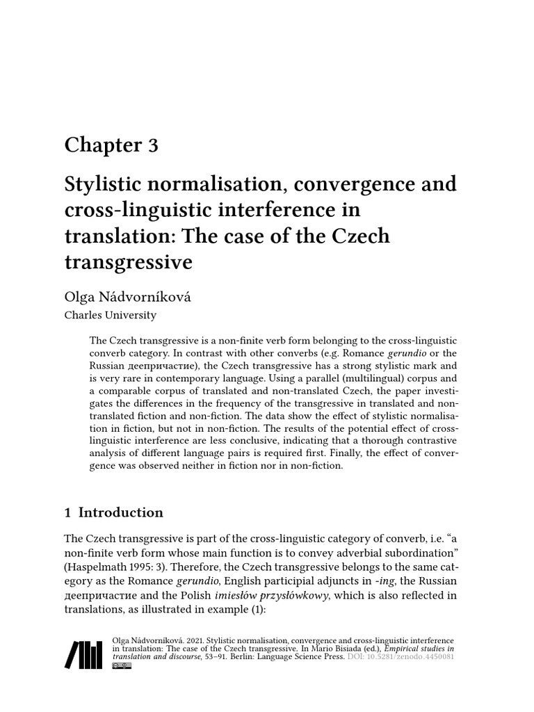 Czech Transgressive in Translation | PDF | Syntax | Language Mechanics