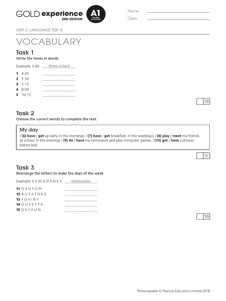 Gold Exp A1 U2 Lang Test A | PDF | Human Communication | Linguistics