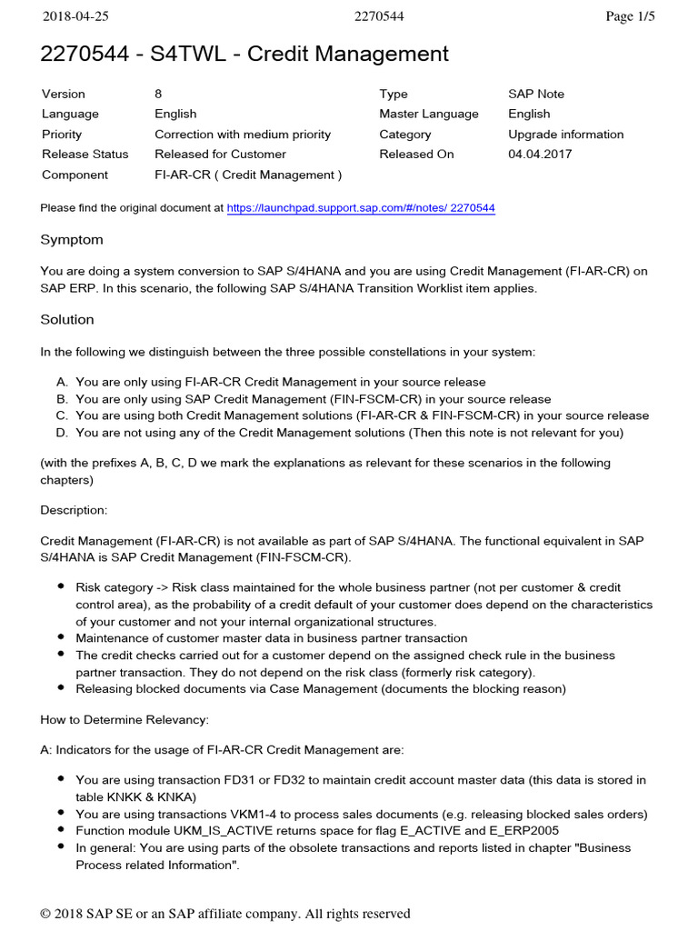 E - 20180425 S4TWL - Credit Management | PDF | Credit | Finance & Money ...