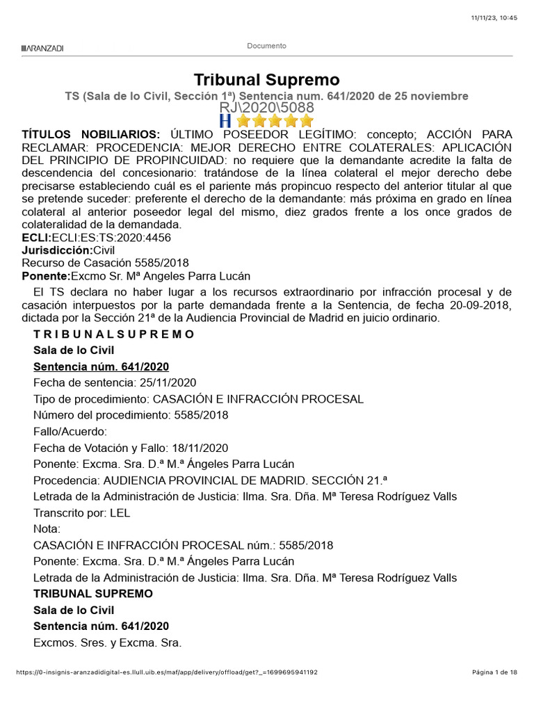 TS (Sala de Lo Civil, Sección 1 ) Sentencia Num. 641:2020 de 25