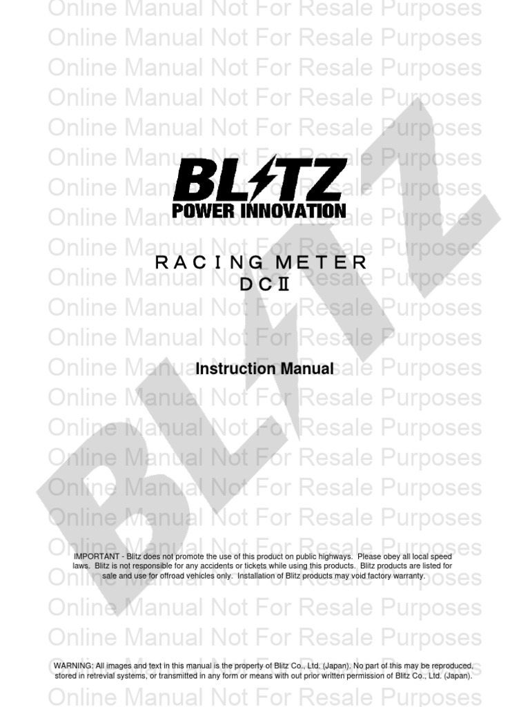 Blitz Racing Meter DC II Manual | PDF | Vehicle Technology | Motor Vehicle