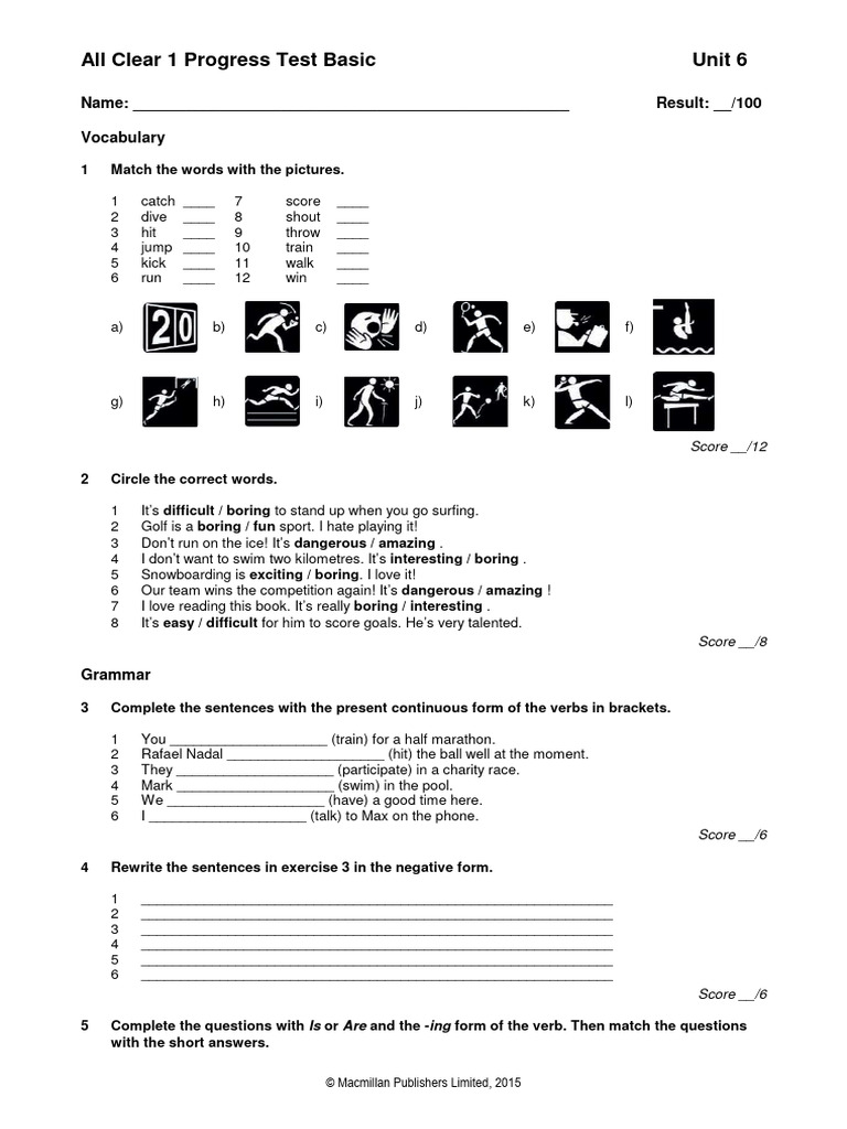 All Clear 1 Progress Test Unit 6 | PDF | Language Arts & Discipline
