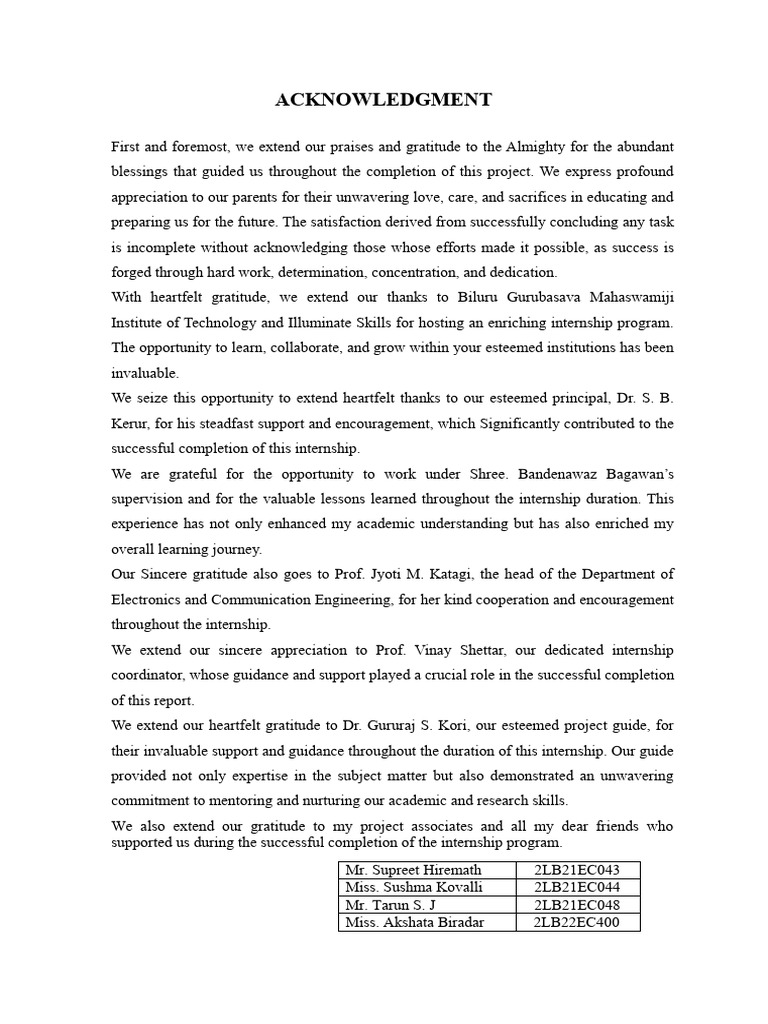 Internship Acknowledgment and Gratitude | PDF | Gratitude | Internship