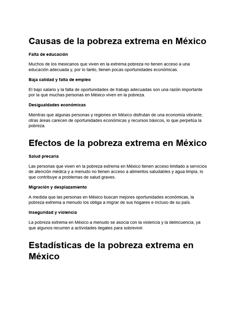 Causas y Soluciones a la Pobreza en México | PDF | Pobreza | Pobreza e ...