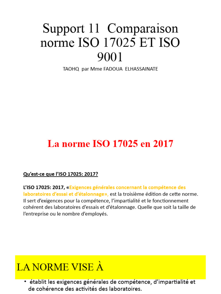 Comparaison ISO 17025 et ISO 9001 | PDF | Système de management de la ...