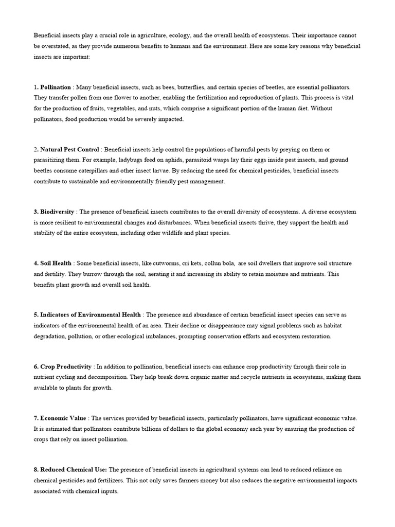 Beneficial Insects Play A Crucial Role in Agriculture | PDF | Insects