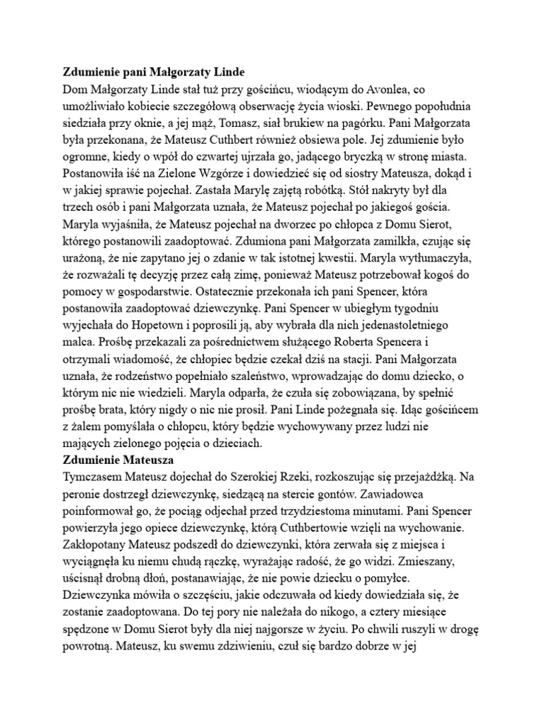Ostatni Dzwonek Ania Z Zielonego Wzgórza STRESZCZENIE SZCZEGÓŁOWE ANIA Z ZIELONEGO WZGÓRZA | PDF
