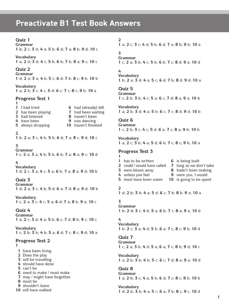 Preactivate B1 Test Book Answers | PDF