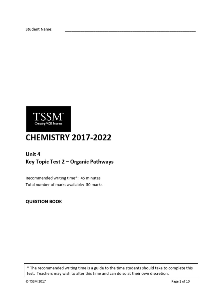 Unit 4 KTT 2 Organic Pathways - Question Book | PDF | Chemical ...