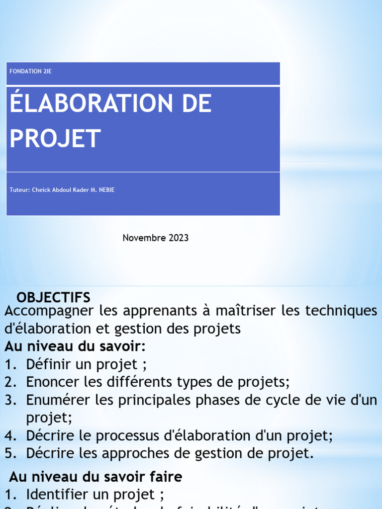 Elaboration de Projet - Nov 2023 | PDF | Gestion de projet | Business
