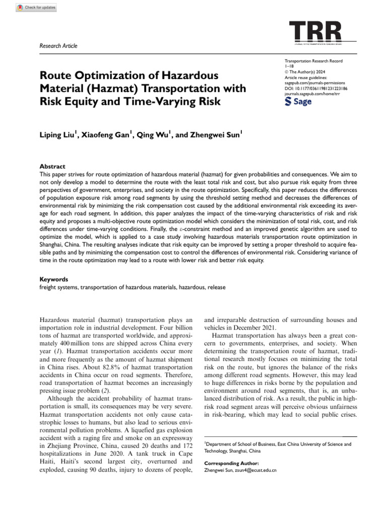 Liu Et Al 2024 Route Optimization of Hazardous Material (Hazmat ...
