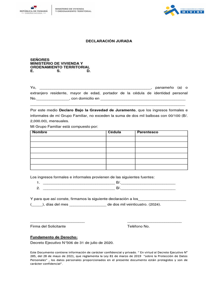 Declaracion Jurada Dpip - Decreto 306 2024 | PDF