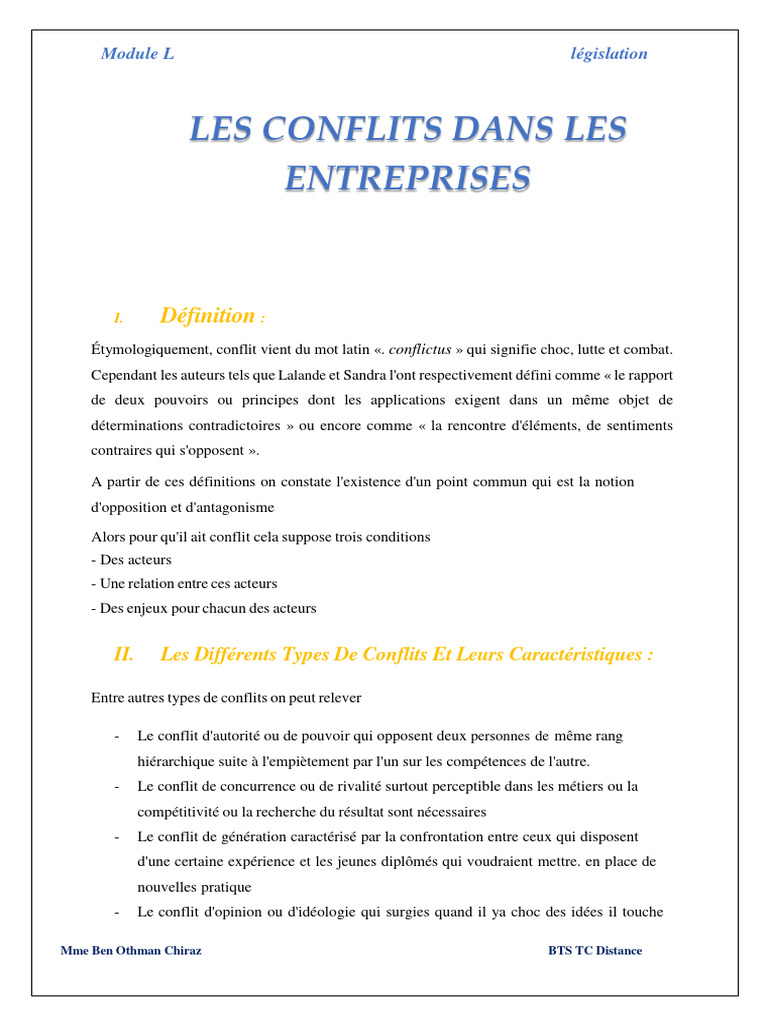Gestion des conflits en entreprise | PDF | Médiation | Résolution de ...