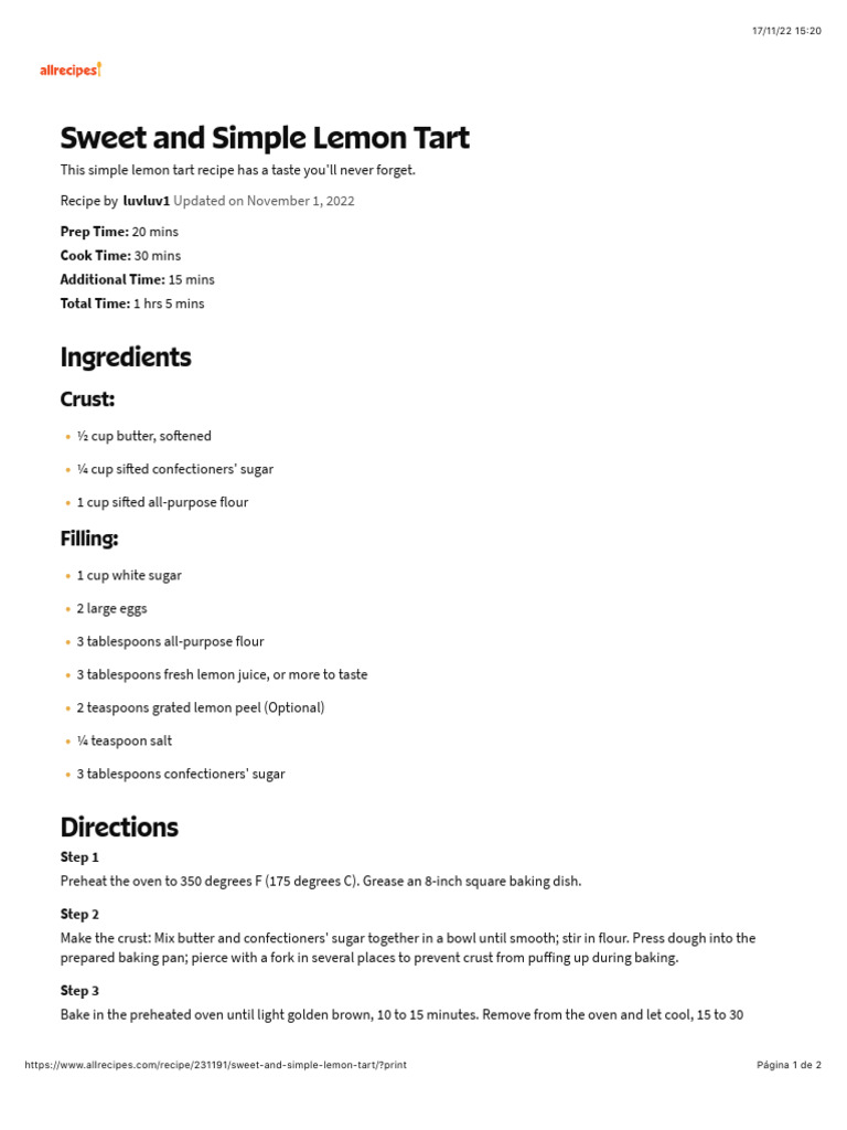 Sweet and simple lemon tart pdf breads baking