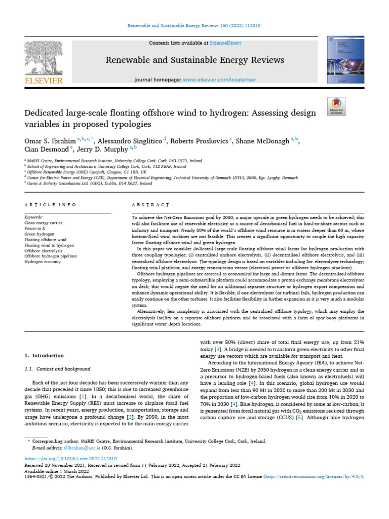 Floating Offshore Wind for Hydrogen Production | PDF | Renewable Energy ...