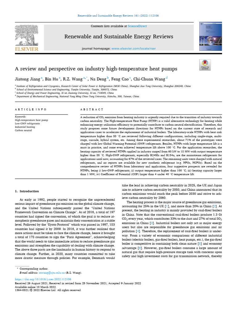 A Review and Perspective On Industry High-Temperature Heat Pumps | PDF ...