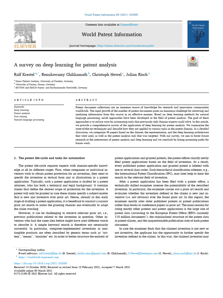 Deep Learning in Patent Analysis Survey | PDF | Prior Art | Deep Learning