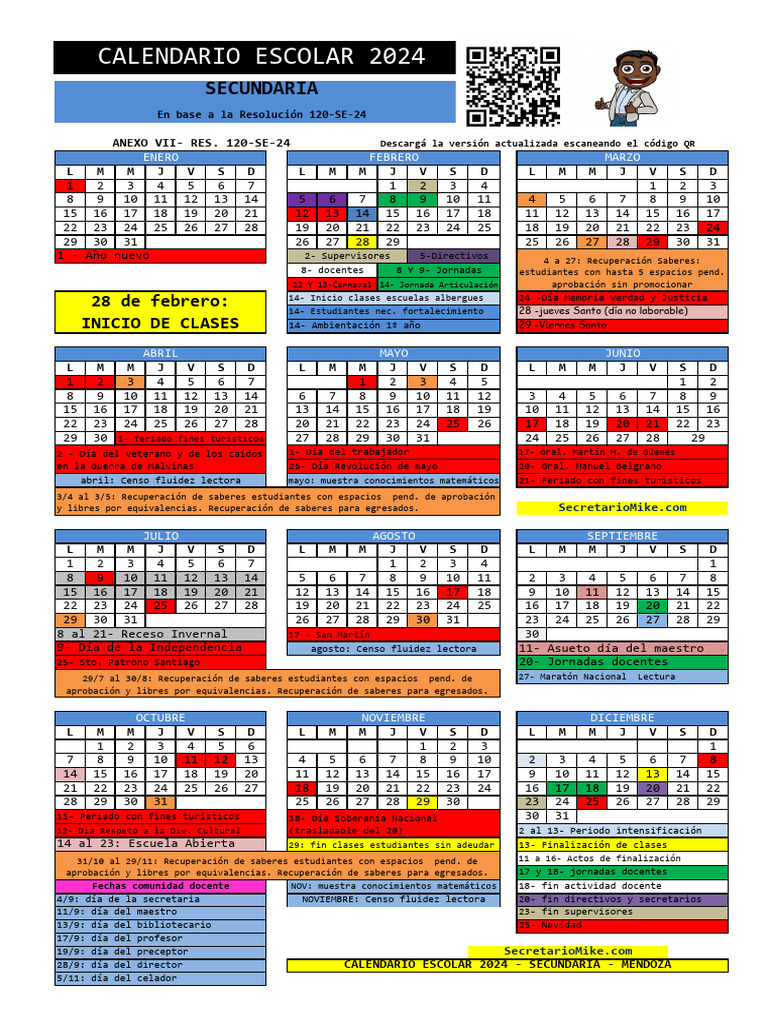 Calendario 2024 Secundaria Mike PDF