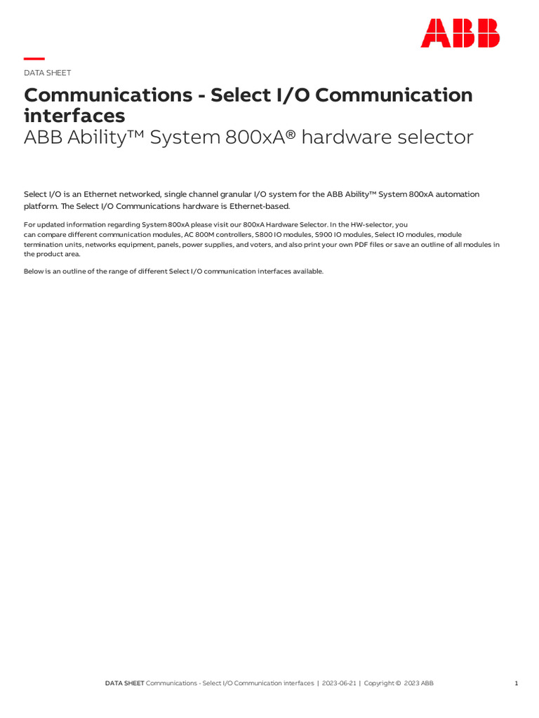 800xa Outline - Communications - Select IO Communication Interfaces ...