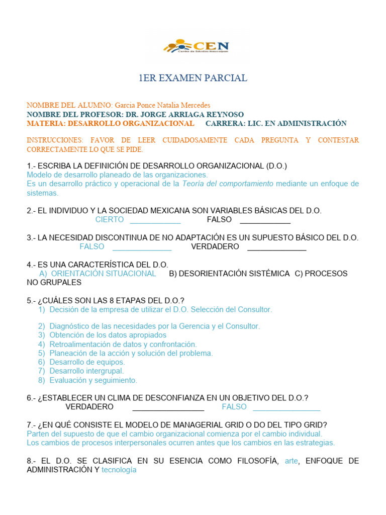 Examen Parcial: Desarrollo Organizacional | PDF | Crecimiento personal ...