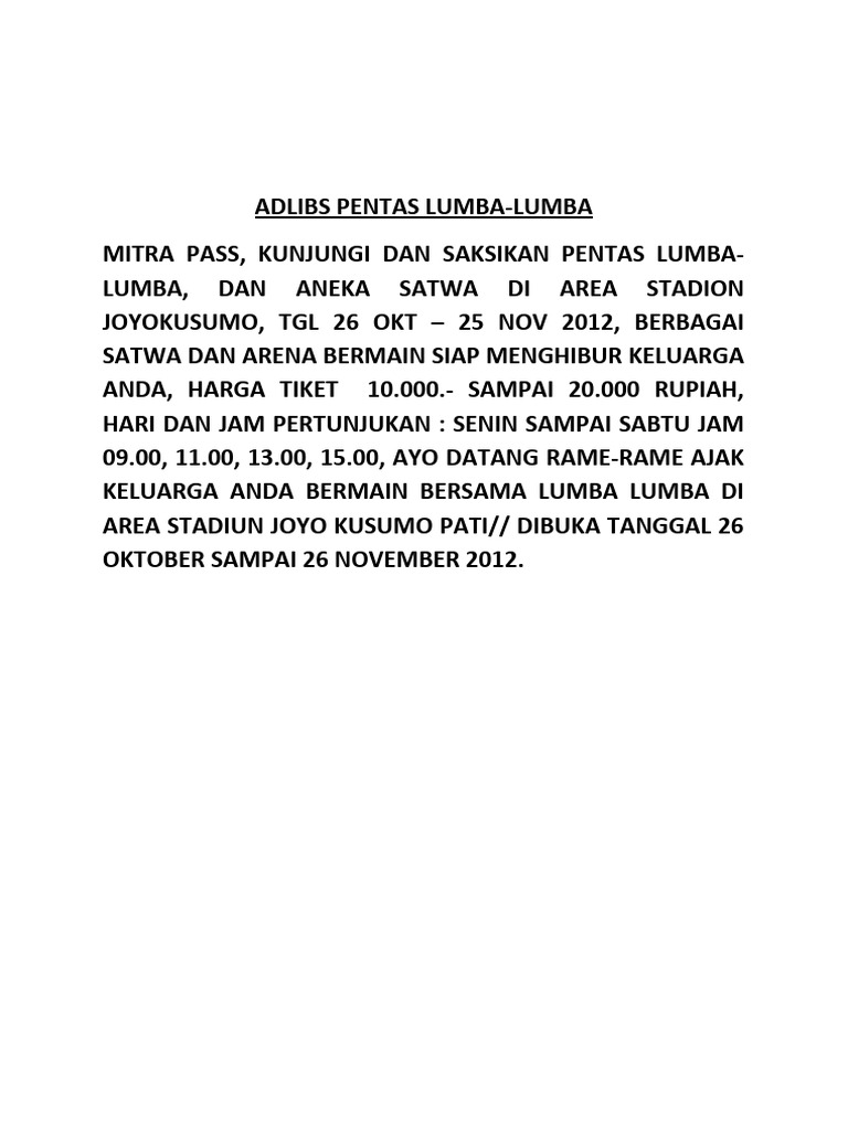 Adlibs Pentas Lumba Lumba | PDF