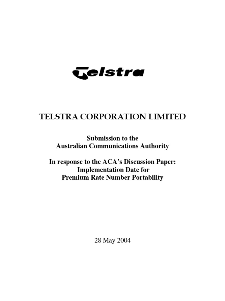Telstra's Submission on Number Portability | PDF | Patient Protection ...
