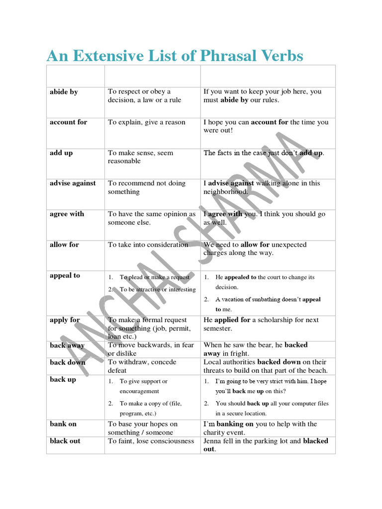 List Of Important Phrasal Verbs Pdf