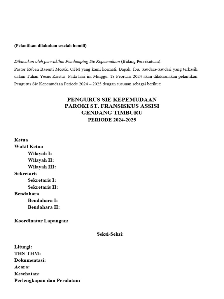 Pelantikan Sie Kepemudaan | PDF | Agama & Spiritualitas